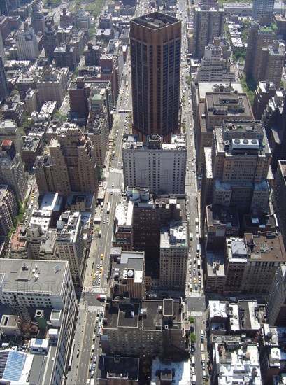 New-York (USA), Manhattan, East 33rd & 34th Streets, vers l'East River, vue depuis l'Empire State Building