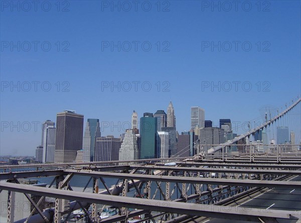 View of the financial district from Brooklyn bridge in New York