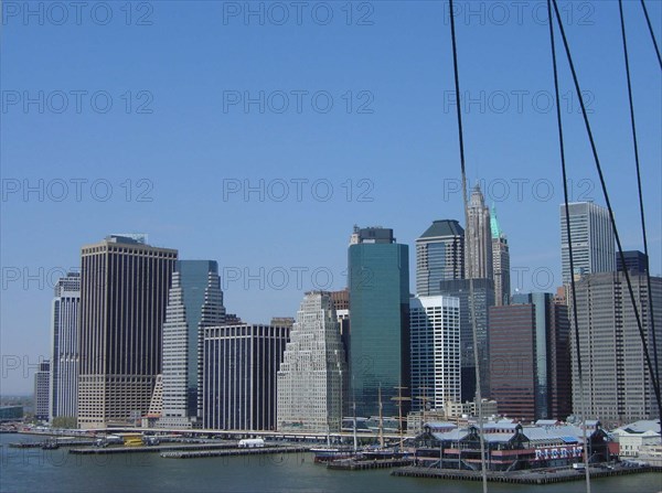 View of the financial district from Brooklyn bridge in New York