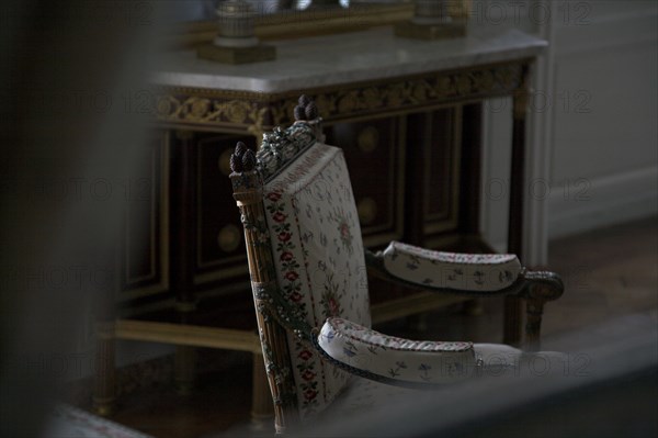 Versailles116  Château de Versailles, Petit Trianon, cabinet de toilette, fauteuil (détail)