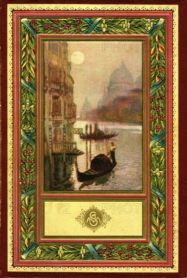 Venise Italie circa 1920 : couverture illustrée "Venezia" avec le Grand Canal, l'Eglise de la Salute et gondolier