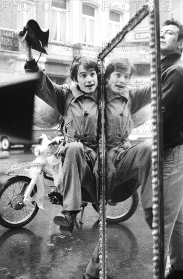 Jean-Pierre Léaud sur le tournage du film "Le Départ"