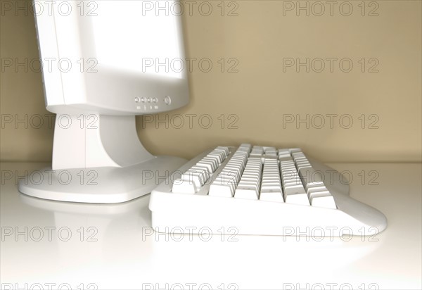 Keyboard and flat screen monitor.