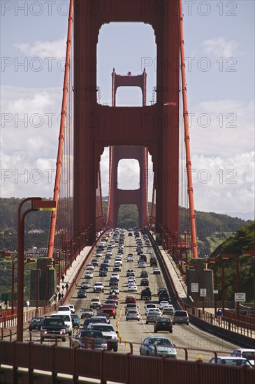 Traffic on the Golden Gate Bridge San Francisco California USA.