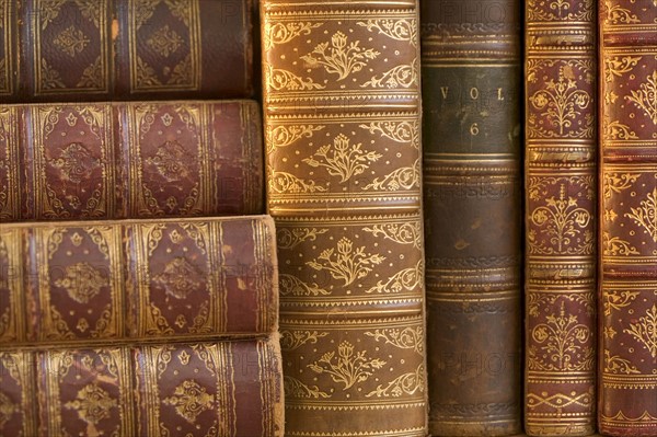 Closeup of beautifully bound books.