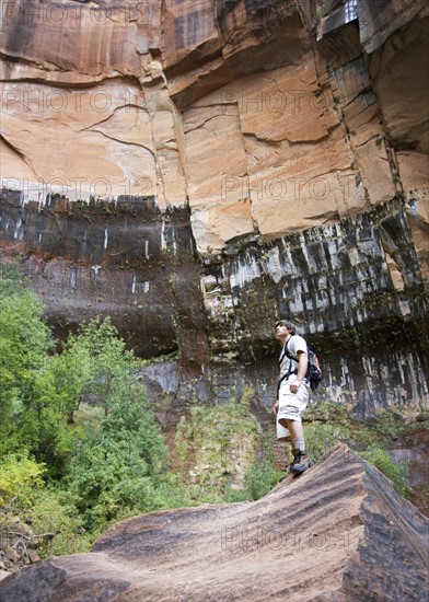 Male backpacker taking in the scenery.