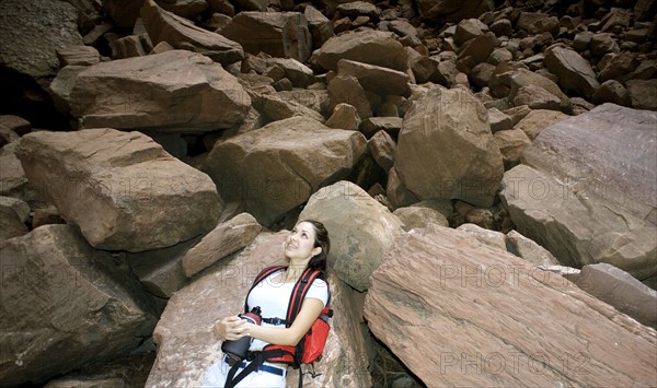 Hiker basking in sunshine.