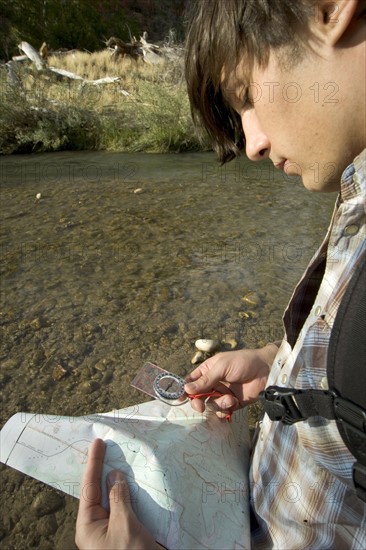 Hiker checking his map.