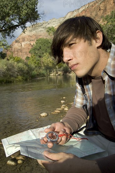 Hiker checking his map.