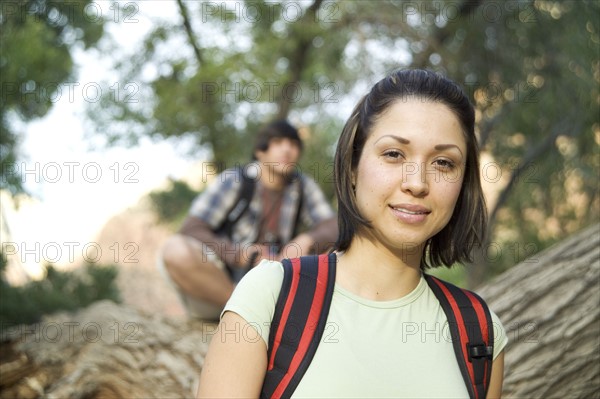 Portrait of a female backpacker.