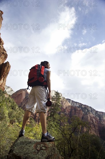Hiker in Zion National Park, Utah USA.