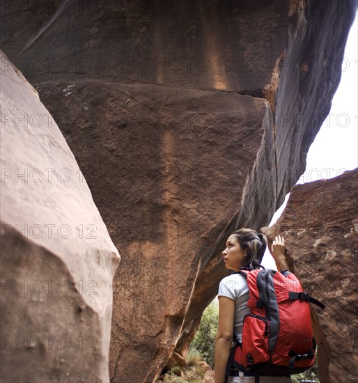 Hiker in Zion National Park, Utah USA.