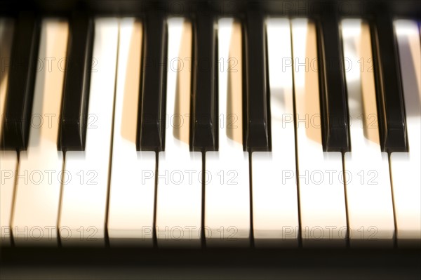 Closeup of piano keys.