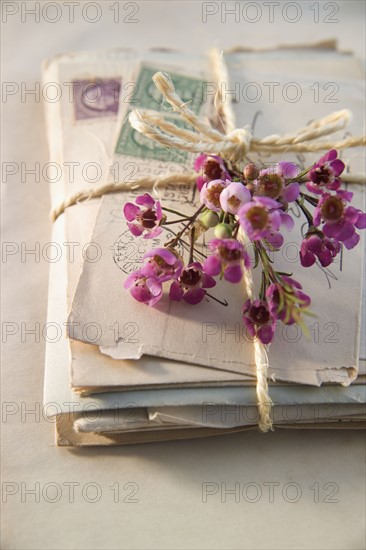 Closeup of an old bundle of letters.