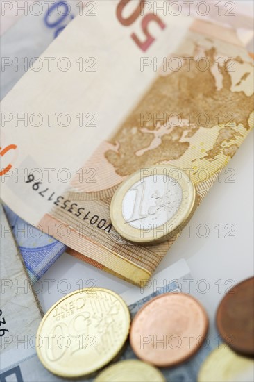 Euro bills and coins.