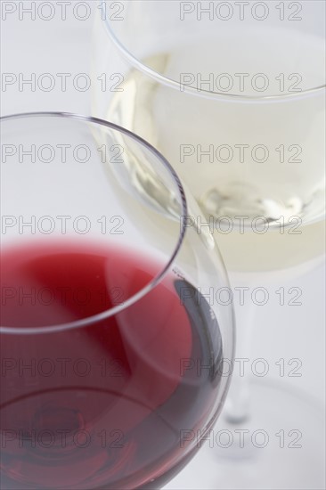 Glasses of white and red wine.