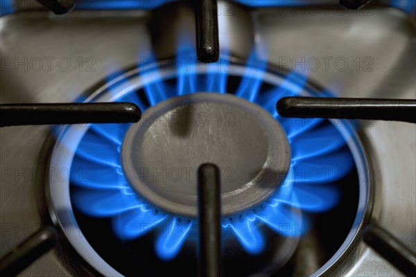 Closeup of gas-burning range.