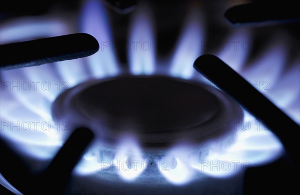 Closeup of gas-burning range.