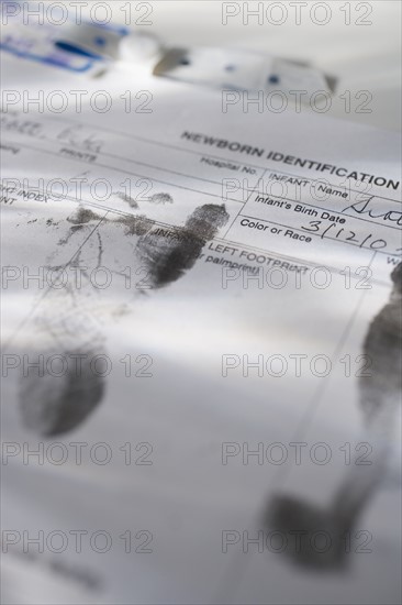 Infant's footprints on birth certificate.