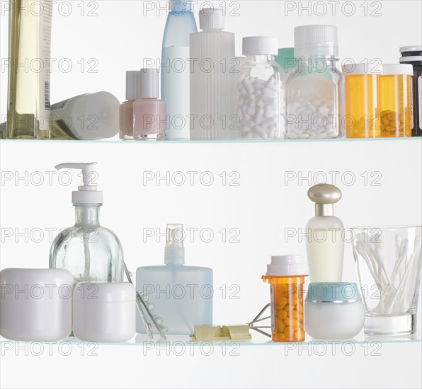 Still life of inside of a medicine cabinet.