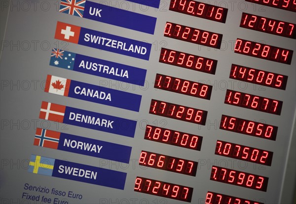 Electronic display of exchange rates.