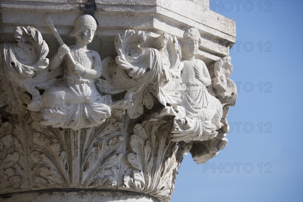 Column detail on the Doges' Palace Venice Italy.