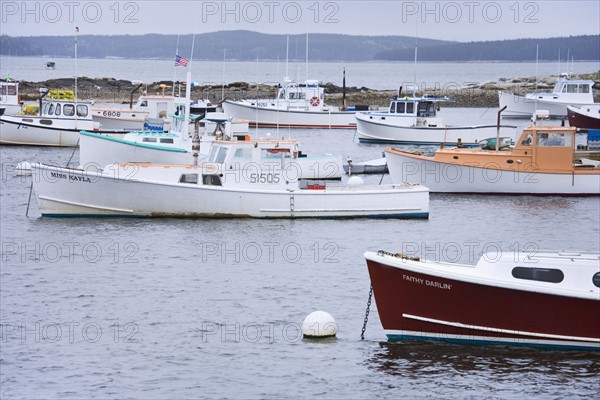 Lobster boats in a Maine harbor.