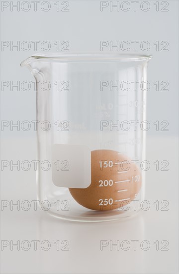 Egg in glass beaker.