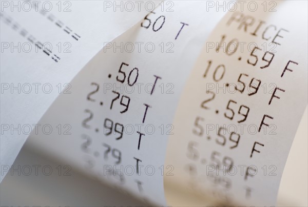 Closeup of sales receipt.