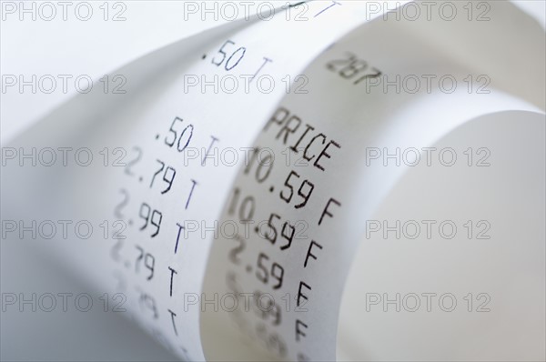 Closeup of sales receipt.