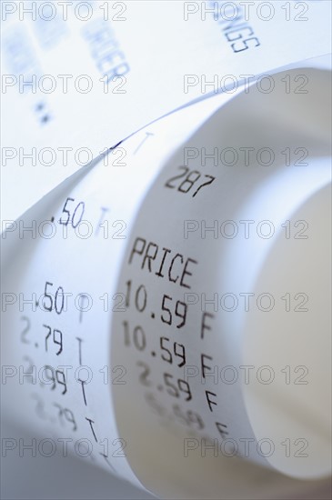 Closeup of sales receipt.