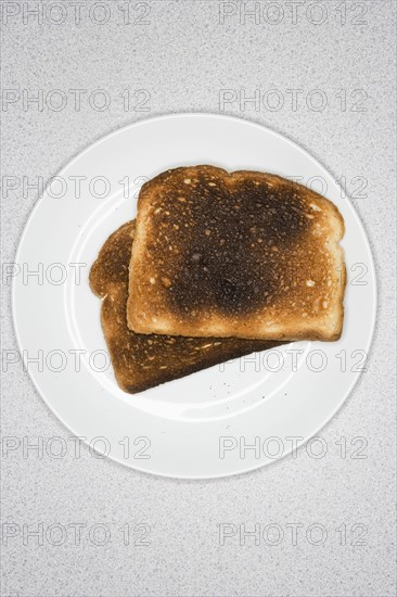 Burned toast on plate.