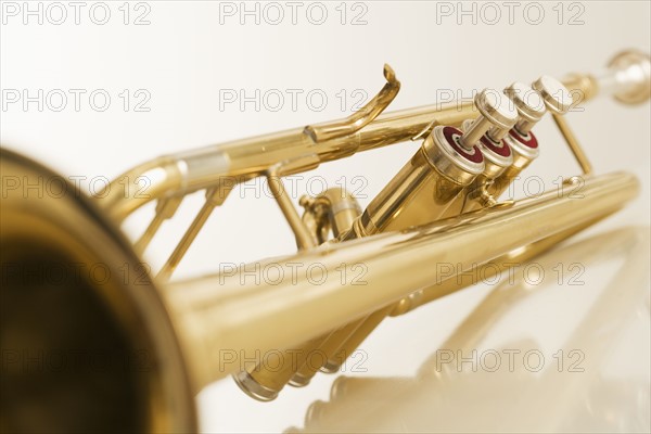 Closeup of trumpet.