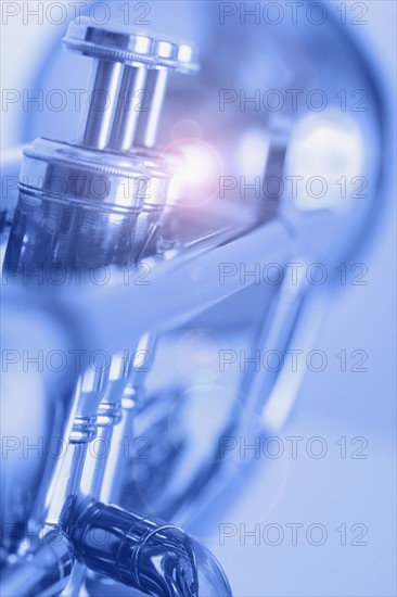 Closeup of blue trumpet.