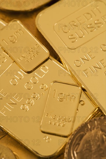 Closeup of gold bars.