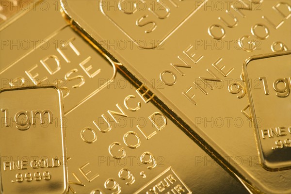 Closeup of gold bars.