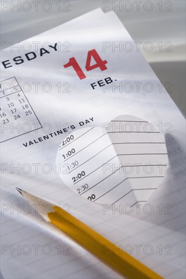 Closeup of February 14 calendar page.