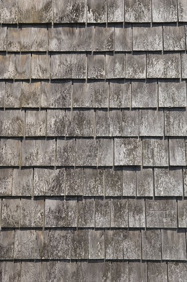 Closeup of wood shingles.