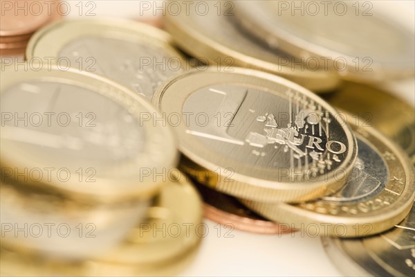 Closeup of Euro coins.