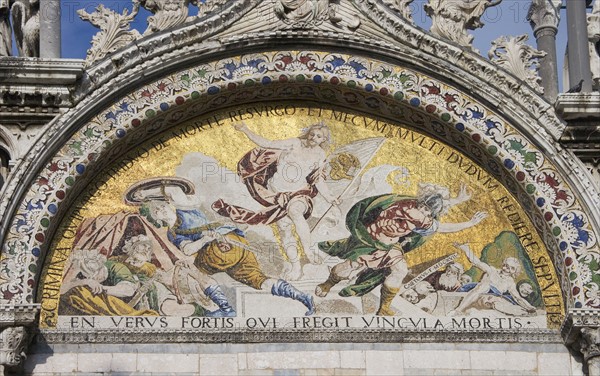 The Resurrection Byzantine mosaic on St Mark's Basilica Venice Italy.