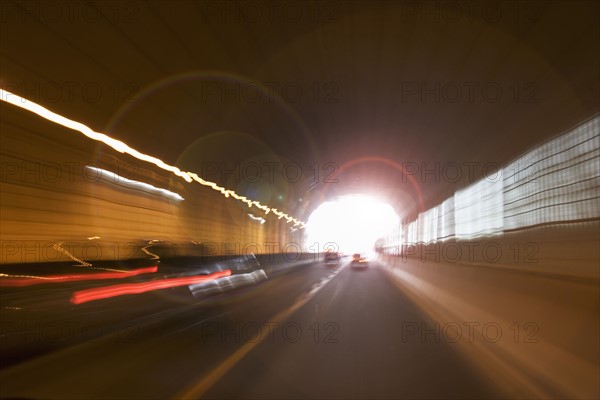 Traffic in highway tunnel.