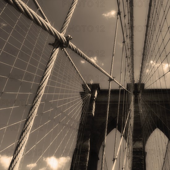 Closeup of Brooklyn Bridge New York NY.