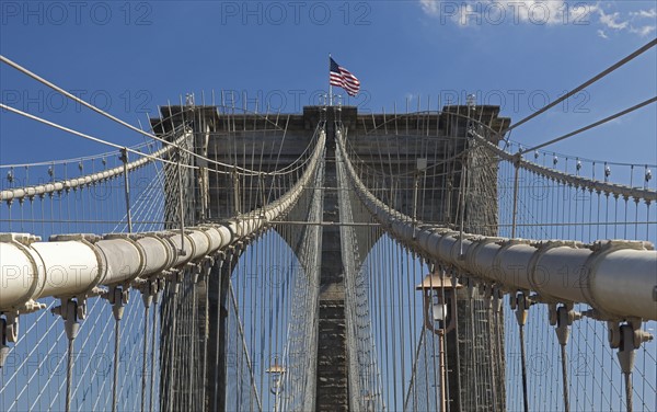 Closeup of Brooklyn Bridge New York NY.