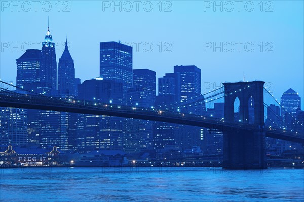 Lower New York and Brooklyn Bridge New York NY.