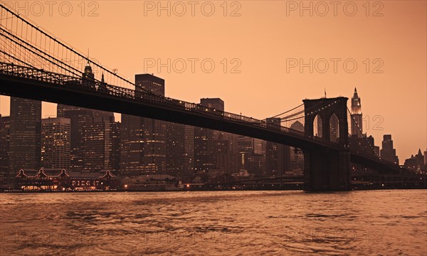 Lower New York and Brooklyn Bridge New York NY.