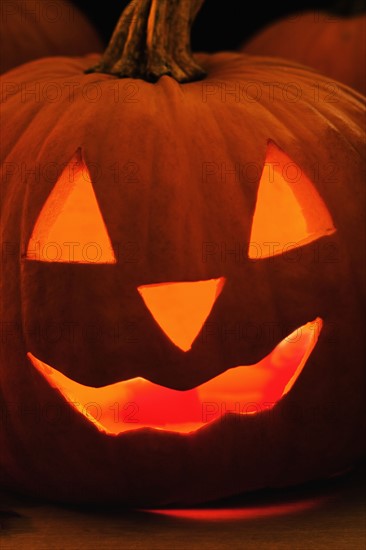 Closeup of a jack o lantern.