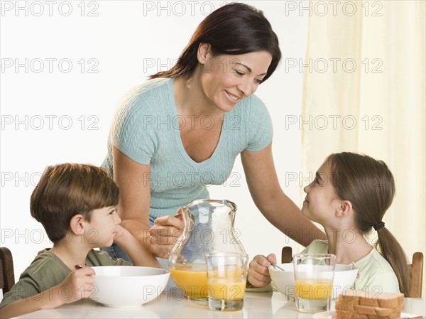 Family eating breakfast.