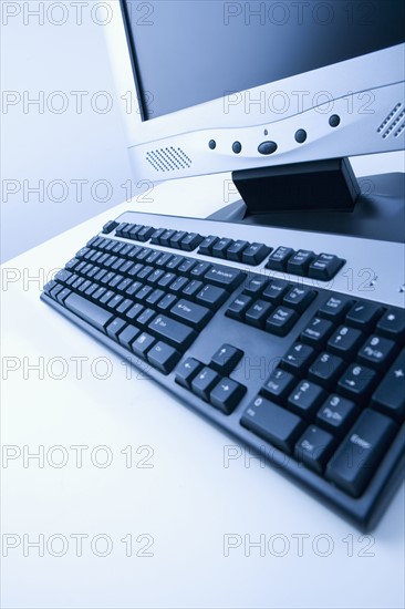 Still life of monitor and keyboard.