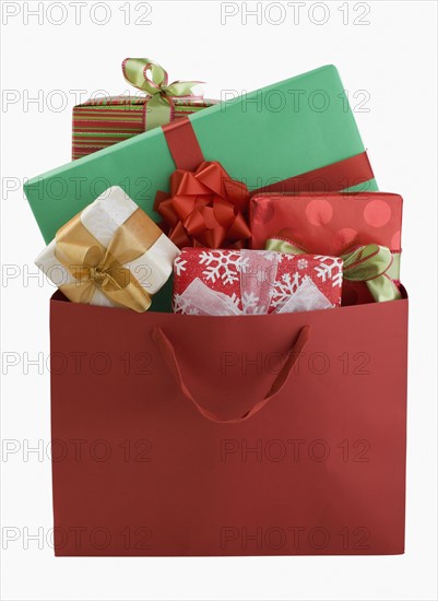 Bag filled with gifts.