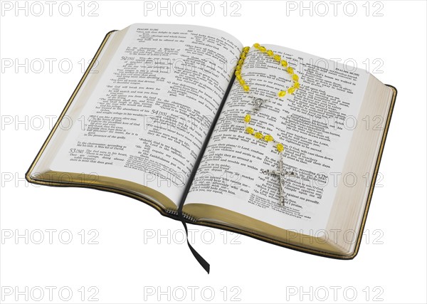 An open Holy Bible with cross.